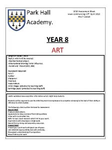 Park Hall Academy 2018 Assessment Week week commencing