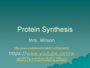 Protein Synthesis Mrs Wilson http www youtube comwatch