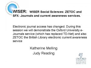 WISER WISER Social Sciences ZETOC and SFX Journals