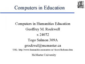 Computers in Education Computers in Humanities Education Geoffrey