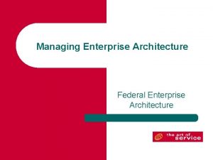 Managing Enterprise Architecture Federal Enterprise Architecture Introduction Previously