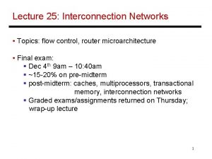 Lecture 25 Interconnection Networks Topics flow control router