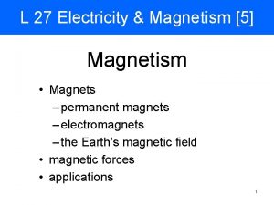 L 27 Electricity Magnetism 5 Magnetism Magnets permanent