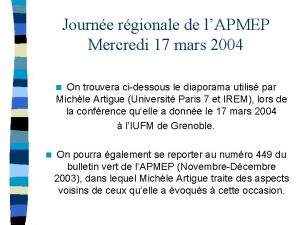 Journe rgionale de lAPMEP Mercredi 17 mars 2004