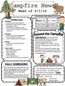 Campfire News Week of 8116 LEARNING GOALS Spalding