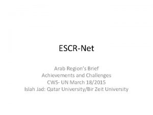 ESCRNet Arab Regions Brief Achievements and Challenges CWS