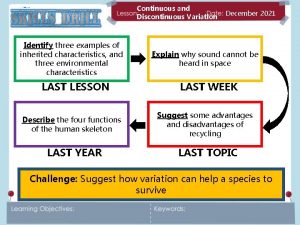 Continuous and Discontinuous Variation Identify three examples of