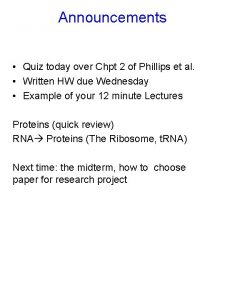 Announcements Quiz today over Chpt 2 of Phillips