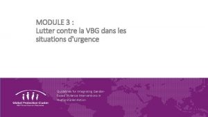 MODULE 3 Lutter contre la VBG dans les