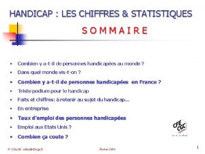 HANDICAP LES CHIFFRES STATISTIQUES SOMMAIRE Combien y atil