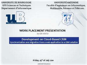 UNIVERSITE DE BOURGOGNE UFR Sciences et Techniques Dpartement