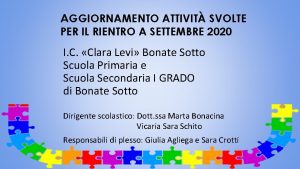 AGGIORNAMENTO ATTIVIT SVOLTE PER IL RIENTRO A SETTEMBRE