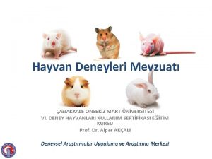 Hayvan Deneyleri Mevzuat ANAKKALE ONSEKZ MART NVERSTES VI