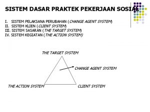 SISTEM DASAR PRAKTEK PEKERJAAN SOSIAL I SISTEM PELAKSANA