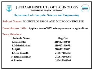 JEPPIAAR INSTITUTE OF TECHNOLOGY SelfBelief Self Discipline Self