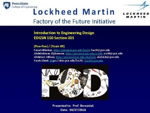 Lockheed Martin Factory of the Future Initiative Introduction