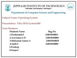 JEPPIAAR INSTITUTE OF TECHNOLOGY SelfBelief Self Discipline Self