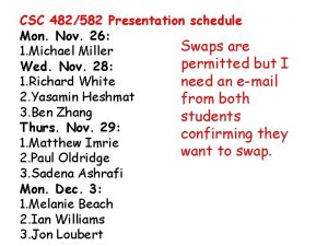 CSC 482582 Presentation schedule Mon Nov 26 Swaps