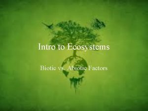 Intro to Ecosystems Biotic vs Abiotic Factors Is