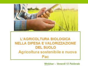 LAGRICOLTURA BIOLOGICA NELLA DIFESA E VALORIZZAZIONE DEL SUOLOV