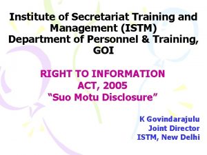 Institute of Secretariat Training and Management ISTM Department