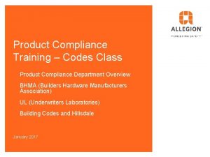 Product Compliance Training Codes Class Product Compliance Department