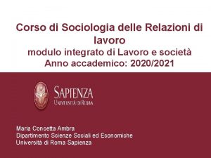 Corso di Sociologia delle Relazioni di lavoro modulo