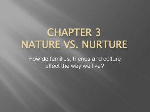 CHAPTER 3 NATURE VS NURTURE How do families