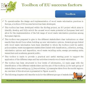 Toolbox of EU success factors Toolbox To operationalize