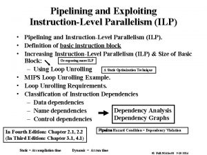 Pipelining and Exploiting InstructionLevel Parallelism ILP Pipelining and