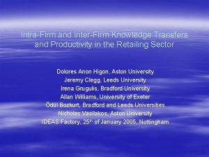 IntraFirm and InterFirm Knowledge Transfers and Productivity in