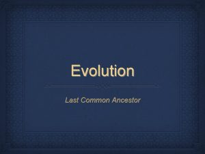 Evolution Last Common Ancestor Last Common Ancestor You