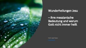 Wunderheilungen Jesu ihre messianische Bedeutung und warum Gott