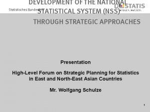 DEVELOPMENT OF THE NATIONAL Statistisches Bundesamt STATISTICAL SYSTEM