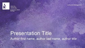 Presentation Title Author first name author last name