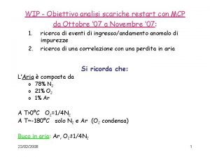 WIP Obiettivo analisi scariche restart con MCP da