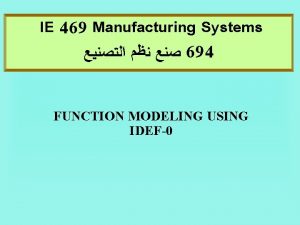 IE 469 Manufacturing Systems 694 FUNCTION MODELING USING