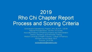 2019 Rho Chi Chapter Report Process and Scoring