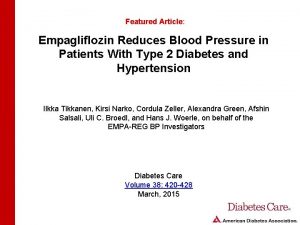 Featured Article Empagliflozin Reduces Blood Pressure in Patients