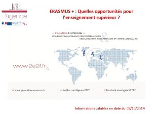ERASMUS Quelles opportunits pour lenseignement suprieur Informations valables