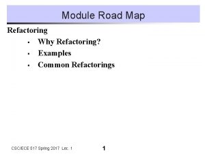 Module Road Map Refactoring Why Refactoring Examples Common