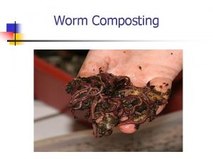 Worm Composting Vermicomposting WHAT Process of using worms