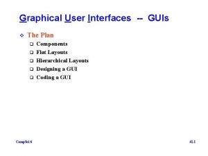 Graphical User Interfaces GUIs v The Plan q