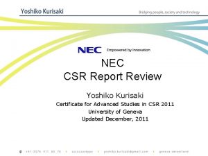 NEC CSR Report Review Yoshiko Kurisaki Certificate for