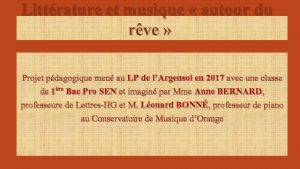 Littrature et musique autour du rve Projet pdagogique