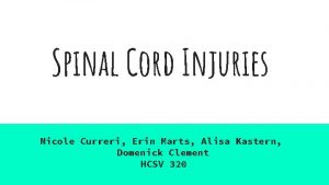 Spinal Cord Injuries Nicole Curreri Erin Marts Alisa