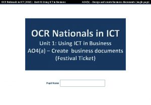 OCR Nationals in ICT 2010 Unit 01 Using