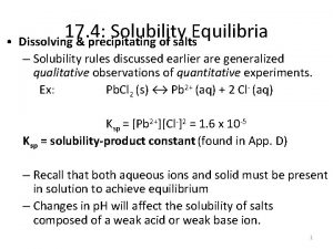 17 4 Solubility Equilibria Dissolving precipitating of salts