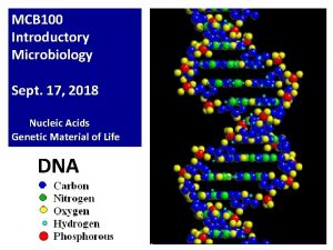 MCB 100 Introductory Microbiology Sept 17 2018 Nucleic