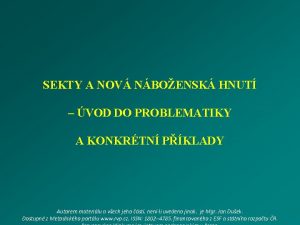 SEKTY A NOV NBOENSK HNUT VOD DO PROBLEMATIKY